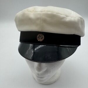 Finnish Student Graduation Cap White Velvet Black Patent Visor Lyre Emblem
